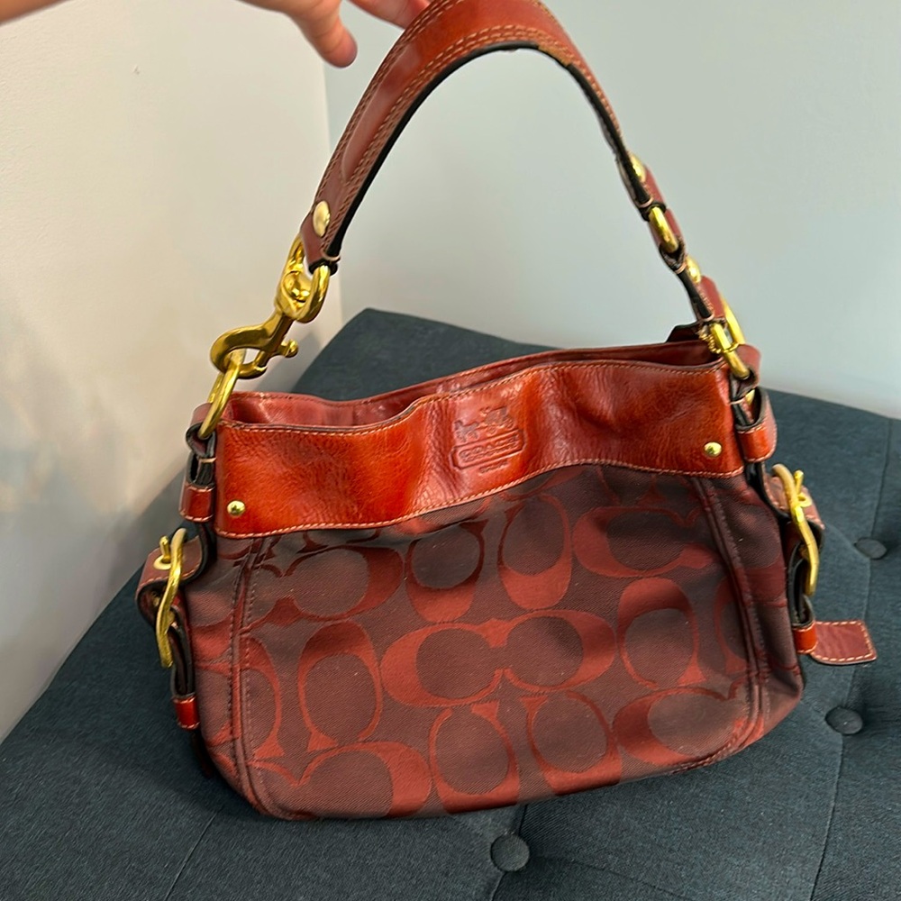 Coach Logoed leather and canvas hobo handbag